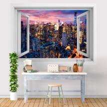 Vinyl window New York Manhattan 3D sunset