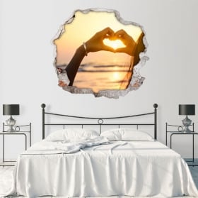 Stickers for walls heart sunset hands 3D