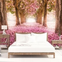 Wall murals pink flowers trees