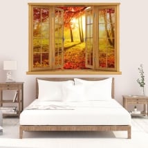 Vinyl sunset autumn trees window 3D