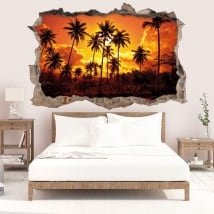 Decorative vinyl sun and palm trees on the beach 3D