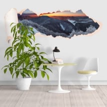 Vinyl sunset snowy mountains torn paper 3D