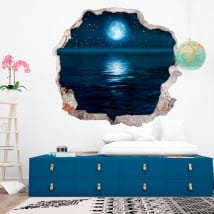 Vinyl walls moon stars and sea 3d