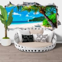 Wall murals jamaica palm tree on the beach hole 3d