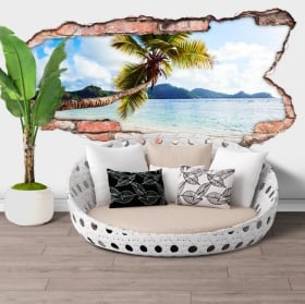 Vinyl walls palm tree seychelles island hole 3d
