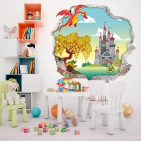 Vinyl walls children dragon and castle 3d