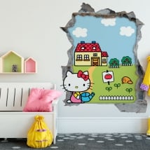 Vinyl hello kitty hole wall 3d