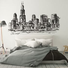 Vinyl and stickers drawing skyline chicago city