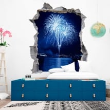 Vinyl hole wall fireworks 3d