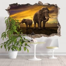 Vinyl hole wall 3d elephants