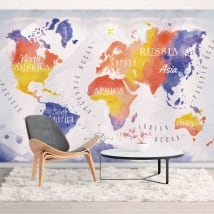 Murals vinyls watercolor world map