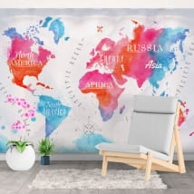 Decorative murals watercolor world map