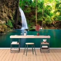 Wall murals of vinyl waterfalls erawan thailand