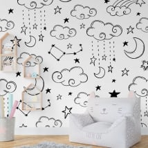 Vinyl wall murals moon clouds and stars