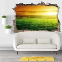 Vinyl hole wall sunset in nature 3d