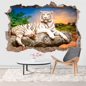 Vinyl and stickers hole wall white tiger 3d