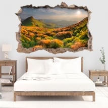 Vinyl hole wall sunset in the mountains 3d