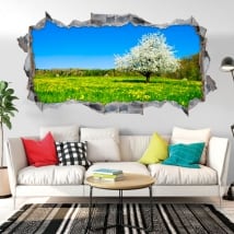 Vinyl hole wall panoramic tree cherry blossom 3d