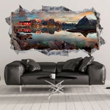 Vinyl hole in the wall panoramic reine norway 3d