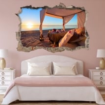 Vinyl romantic sunset on the beach 3d