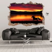 Vinyls 3d horse and nature hole wall