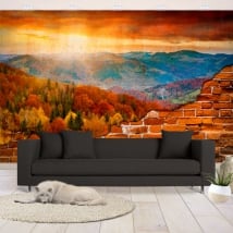 Murals vinyl sunset in the mountains broken wall