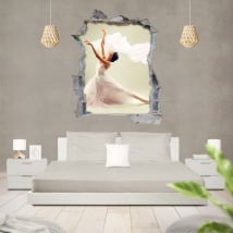 Vinyl ballet woman silhouette 3d wall hole