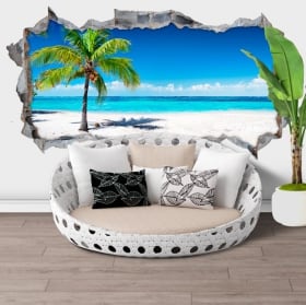 Decorative vinyl 3d palm tree panoramic beach