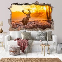 Vinyl hole wall 3d deer and sunset