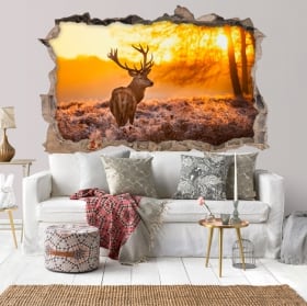 Vinyl hole wall sunset lake and mountains 3d