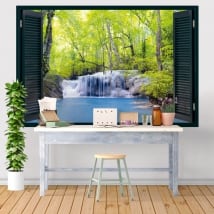 Vinyl windows waterfall in the forest 3d