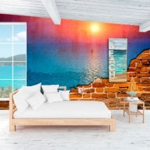 Photo murals sunset in the ocean broken wall effect