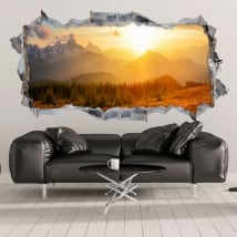 Decorative vinyl 3d sunset in the mountains