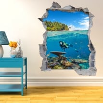 Decorative vinyl 3d diver under the sea