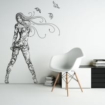 Decorative vinyl and stickers silhouette woman with birds