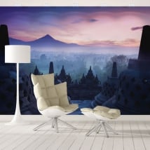 Wall murals of vinyl borobudur stupa buddhist