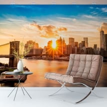 Wall murals sunset bridge of brooklyn manhattan