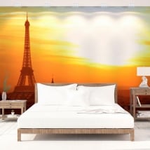 Vinyl wall murals sunset in paris eiffel tower