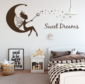 Decorative vinyl fairy on the moon sweet dreams