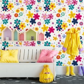 Vinyl wall murals happy face flowers