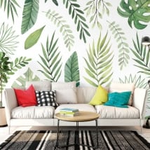 Vinyl wall murals with leaves of plants to decorate