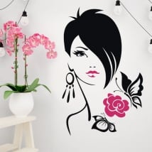 Vinyl and stickers silhouette woman flower with butterflies