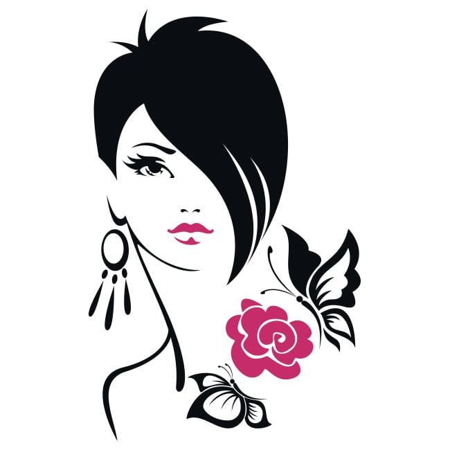 Vinyl and stickers silhouette woman flower with butterflies