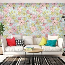 Adhesive wall stickers with flowers and butterflies