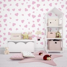 Wall murals of adhesive vinyl with pink hearts