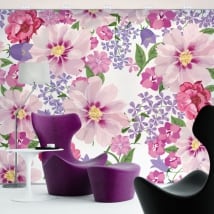 Wall murals of adhesive vinyl flowers to decorate