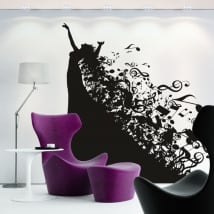 Decorative vinyl silhouette woman and music notes