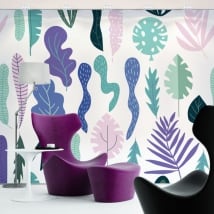 Wall murals of vinyl flowers and leaves nature