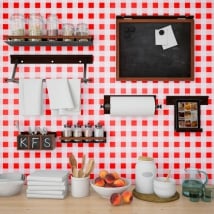 Photo murals vinyls walls kitchens red squares vichy