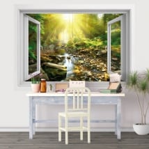 Vinyl river sunset in the forest 3d window